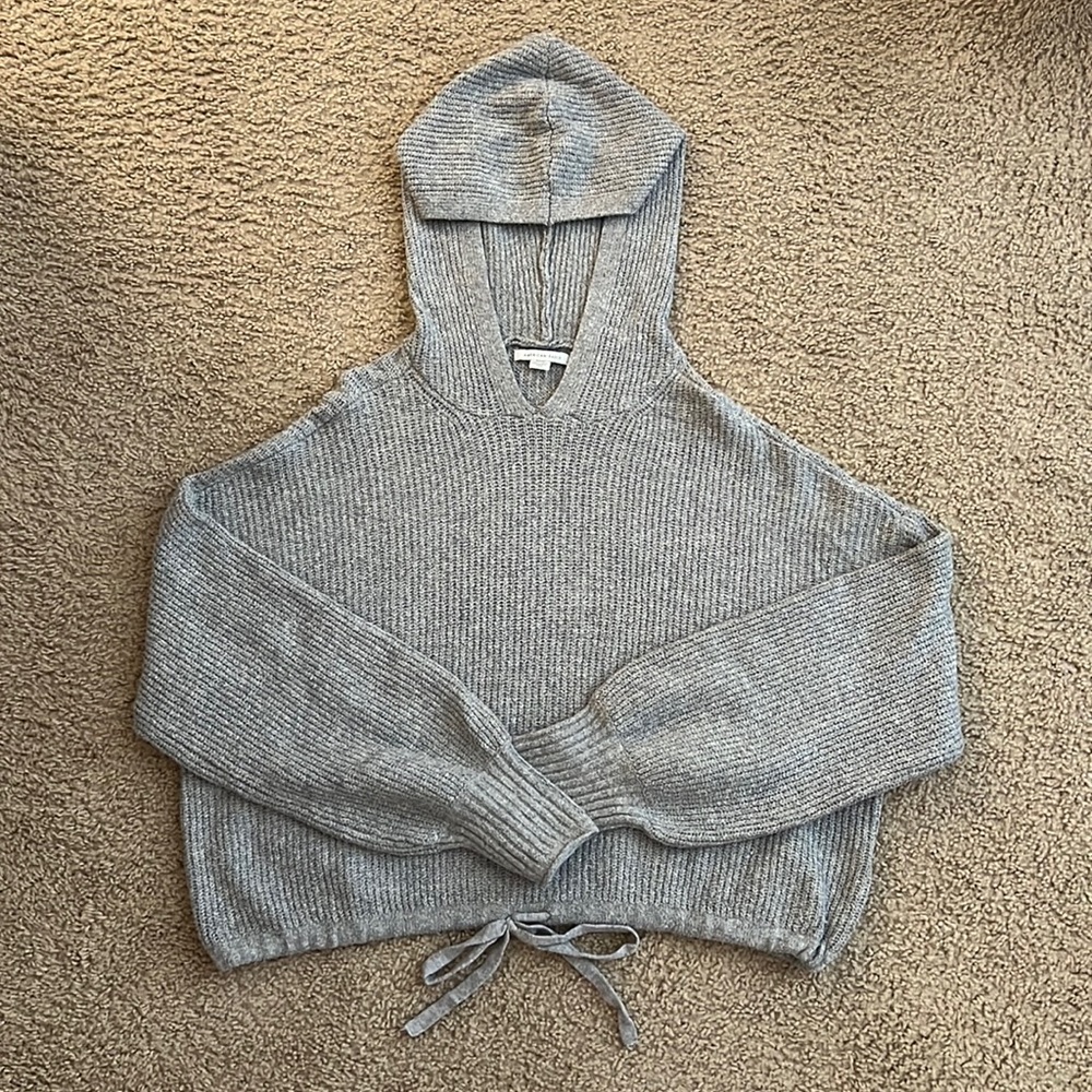 American Eagle Gray Cropped Sweater Hoodie
